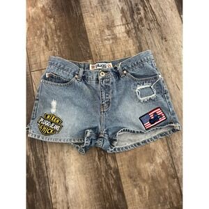 Plugg Biker Chick Distressed Denim Shorts Blue Patched Y2K Womens Size 11